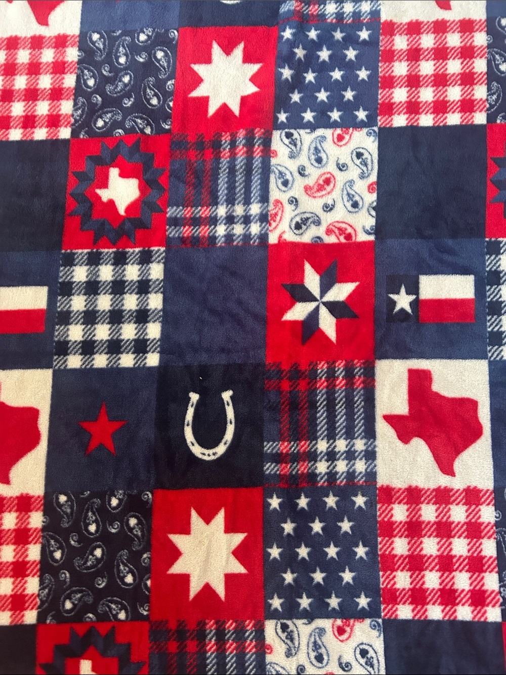 Patriotic Patchwork Red and Navy Throw Blanket - Picture 2 of 2